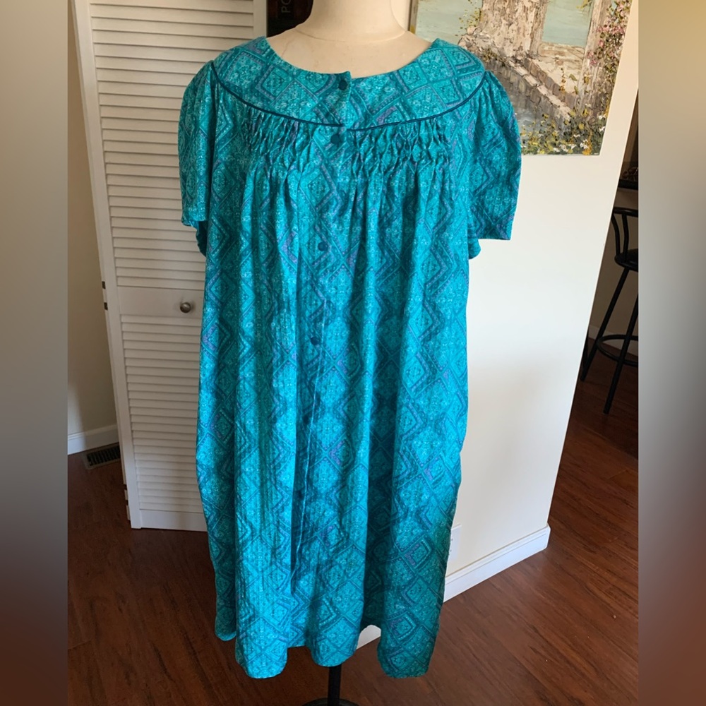 Secret Treasures plus size Teal Printed Midi button down Dress
